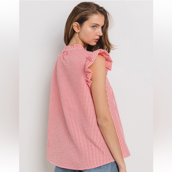 Gingham Ruffled Sleeveless Blouse - Picture 5 of 6